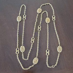 Vintage Long Thick Rope Neck Chain Necklace with Accent Pieces Gold Tone